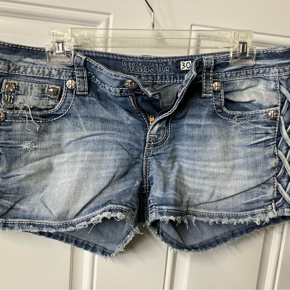 Miss Me Distressed Light Blue Jean Shorts